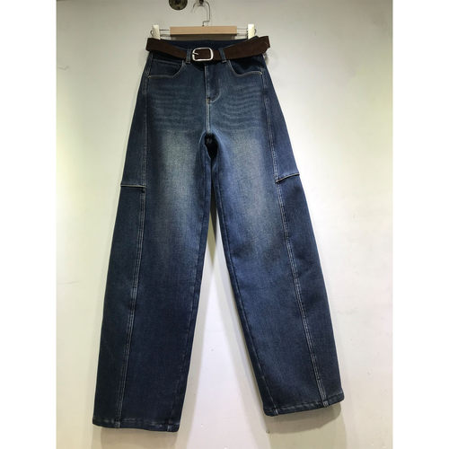 加厚复合绒长毛弯刀裤女牛仔长裤