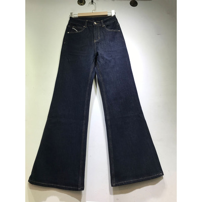 普洗微喇叭裤女刺绣牛仔裤长裤