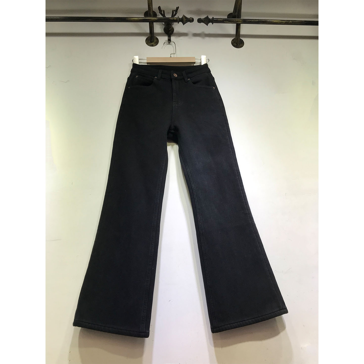 加厚复合绒微喇叭裤女九分牛仔裤