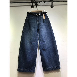 翻边阔腿裤 九分牛仔裤 61123 女2025年冬季 E野视角加绒加厚直筒裤