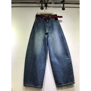 数字刺绣阔腿裤 E野视角加厚复合绒弯刀裤 女2025年冬拖地牛仔裤