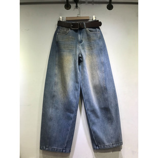 宽松阔腿裤 拖地牛仔裤 61125 女2025年冬季 E野视角加厚复合绒弯刀裤