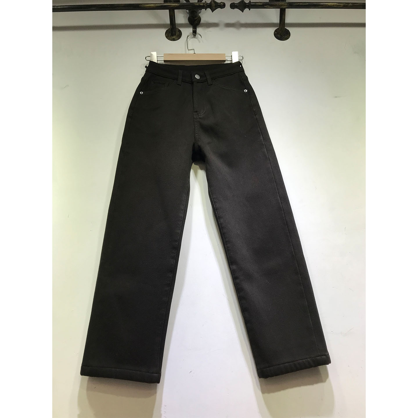 咖色加厚复合绒烟管裤女小直筒裤