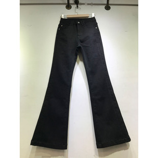 脚口开叉长裤 黑色牛仔裤 8606 女2025冬季 E野视角加绒加厚微喇叭裤