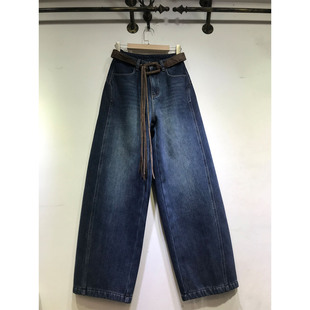 宽松阔腿裤 拖地牛仔裤 61107 女2025年冬季 E野视角加厚复合绒弯刀裤