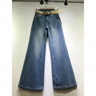 E野视角弹力微喇叭裤女2026春季立体分割线牛仔裤显瘦长裤8636