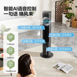 美的空调扇制冷小型冷风扇家用智能语音遥控负离子落地塔扇10TJR