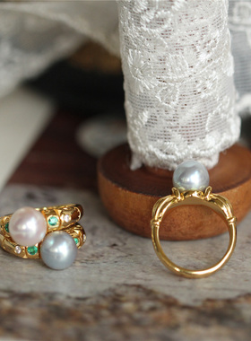 翎舞925银英伦珍珠戒指