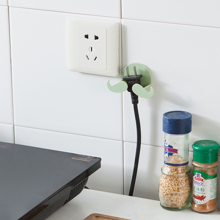 创意胡须强力粘贴式电源插头挂钩粘钩 电器插头整理支架收纳挂架