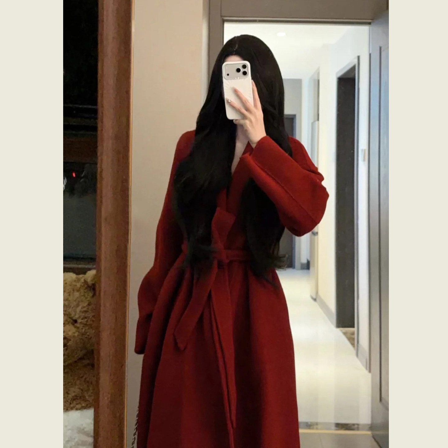 圣诞新年红色大翻领毛呢外套女秋冬季慵懒宽松长款系带呢子大衣,女装/女士精品,毛呢外套,淘宝优惠券,粉丝福利购,淘宝优惠卷