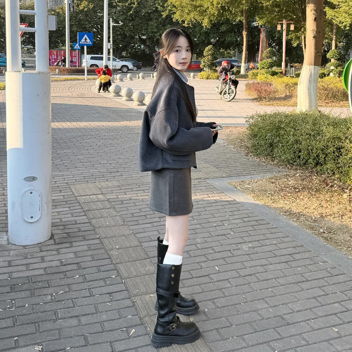 韩系学院风灰色毛呢套装女秋冬小个子圆领短外套高腰半身裙两件套,女装/女士精品,毛呢外套,淘宝优惠券,粉丝福利购,淘宝优惠卷