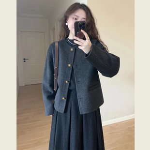 小香风百搭复古毛呢外套女秋冬新款小个子高级感休闲短款呢子大衣