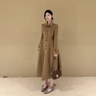 驼色气质通勤修身显瘦呢子大衣女秋冬复古英伦风中长款毛呢外套