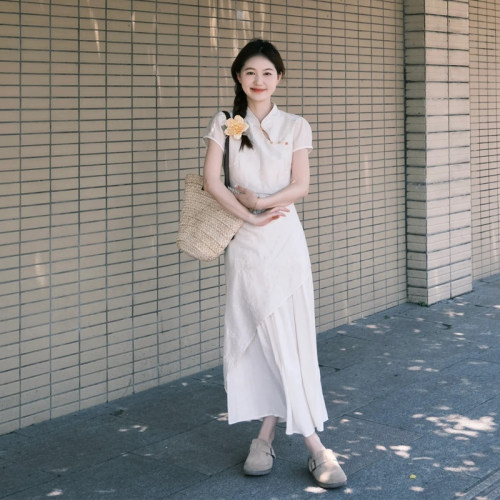 新中式国风杏色改良旗袍连衣裙