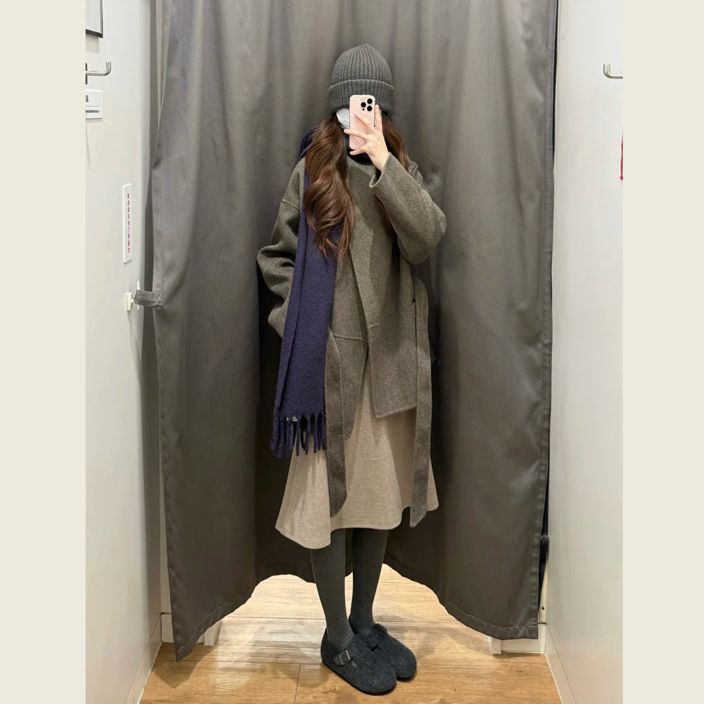 复古咖色斜门襟毛呢外套