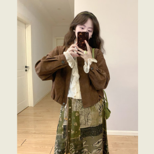 夹克上衣 小个子休闲短款 复古栗子棕小翻领百搭长袖 外套女春秋季