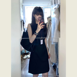 简约气质通勤风黑色无袖西装连衣裙女夏季修身显瘦遮跨职业中长裙