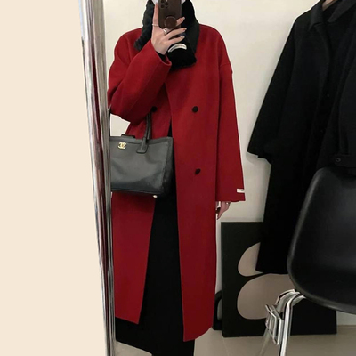 高级感红色加厚毛呢外套