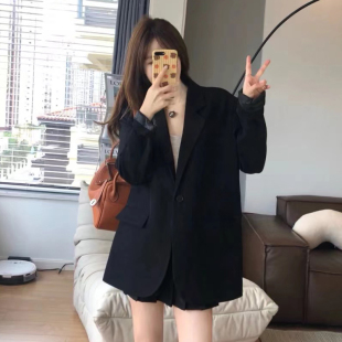 高级感黑色chic小西装外套女春秋装新款oversize宽松休闲西服