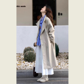 休闲百搭中长款 卡其色翻领中长款 英伦风时尚 韩版 外套 风衣女春秋季