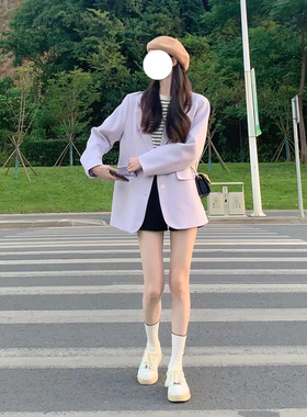 高级感紫色小个子西装外套女ins潮春秋装新款韩版休闲西服