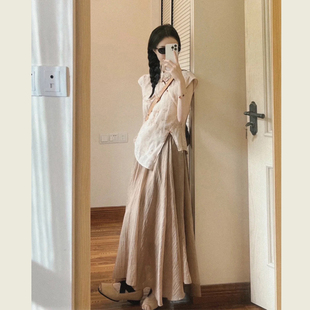 新中式国风盘扣镂空不规则上衣女夏季高腰显瘦A字半身裙两件套