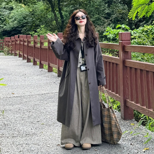 日系复古风衣外套女春秋季新款韩版宽松显瘦休闲百搭中长款大衣