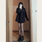 高级感春秋季 外套女休闲气质黑色西服 小个子百搭复古宽松显瘦西装