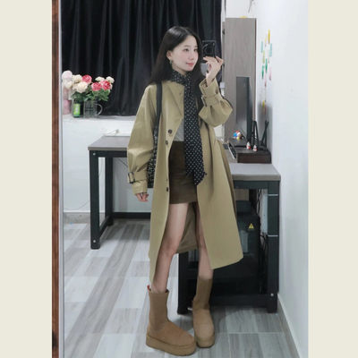 韩版宽松小个子卡其色风衣外套
