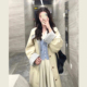 燕麦色拼格纹廓形立领风衣外套女春秋季 宽松显瘦单排扣大衣外套