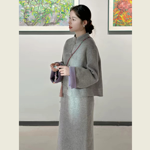 新中式国风套装女秋冬时尚休闲气质高级感盘扣外套半身裙子两件套