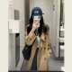 韩系卡其色风衣外套女春秋季 廓形大翻领双排扣气质系带大衣 经典