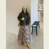 复古咖色设计感立领夹克皮衣女春秋季 美拉德色简约宽松休闲外套