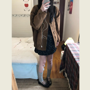 复古巴恩风咖色翻领麂皮绒夹克女春秋季 小个子宽松休闲百搭外套