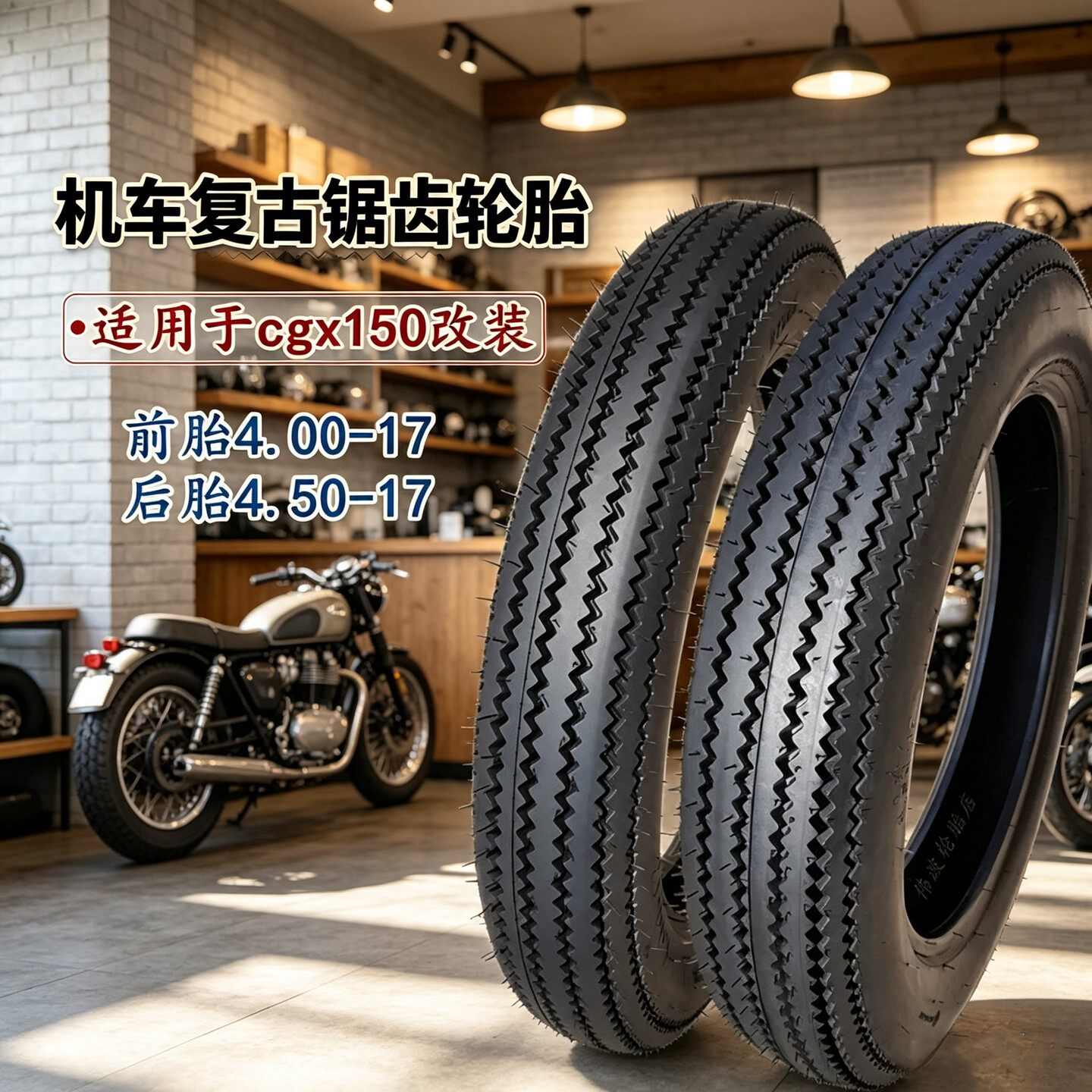 cgx150摩托车改装17寸复古锯齿胎