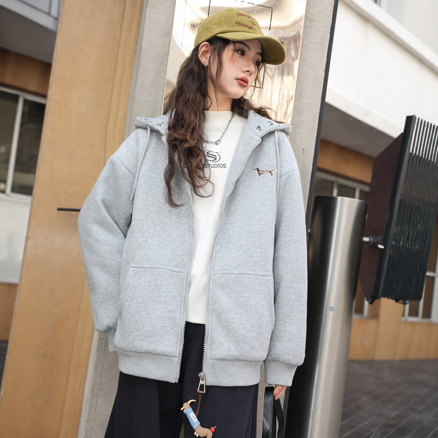 女大童夹棉加厚针织棉外套2025冬季新款初中生高中生连帽棉服7551