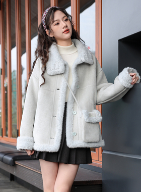 女大童皮毛一体加绒加厚外套骄骄虎2025冬季新款初中生上衣潮7563