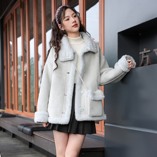 女大童皮毛一体加绒加厚外套骄骄虎2025冬季新款初中生上衣潮7563