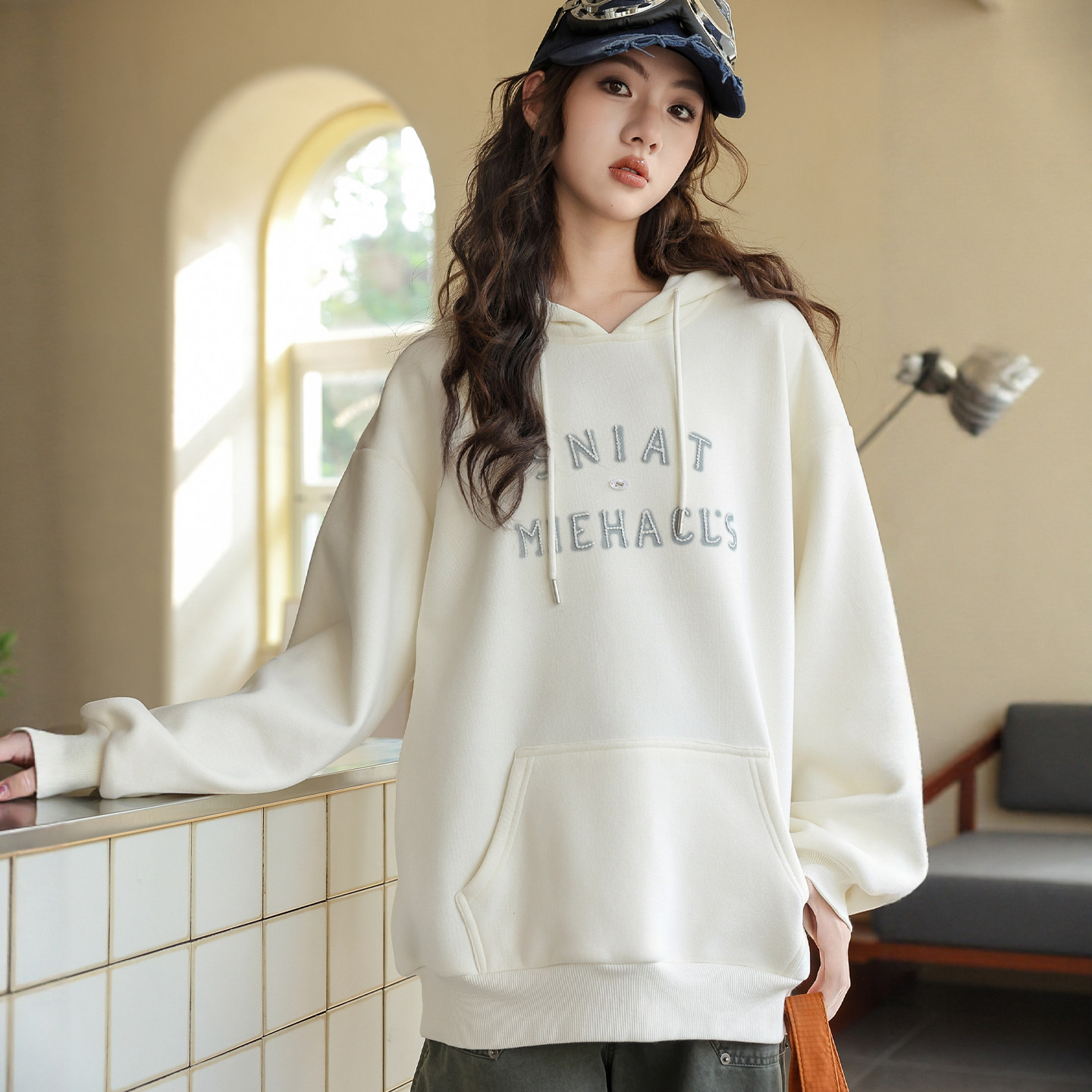 女大童连帽加绒卫衣骄骄虎2025冬季新款初中生一体绒内搭上衣7469