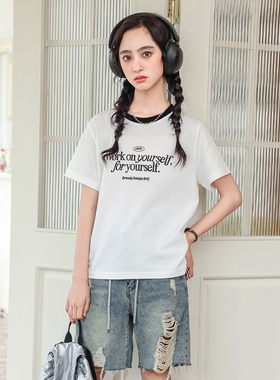 女童短袖t恤骄骄虎2025新款女孩半袖初中生圆领打底学生上衣7151