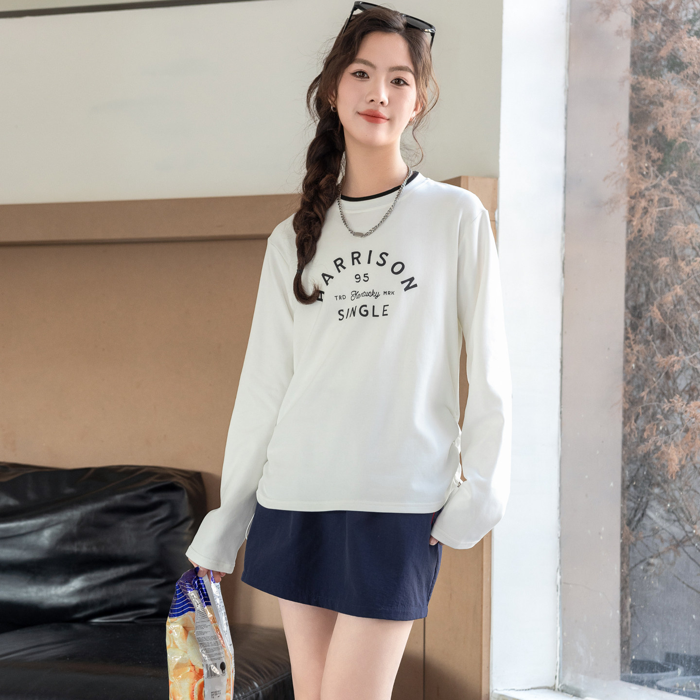 女童春款长袖t恤衫骄骄虎2026新款初中生高中打底衫内搭上衣9053