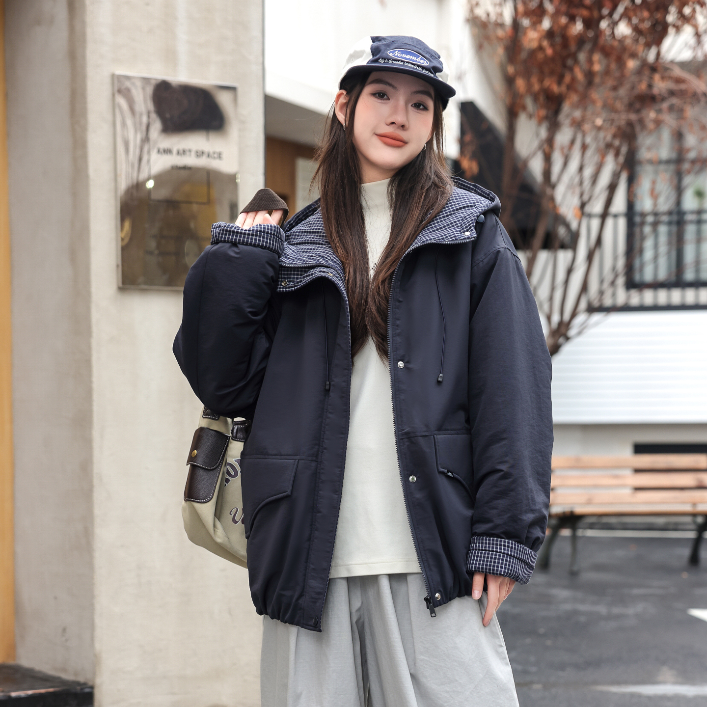 女大童夹棉外套骄骄虎2025冬季新款初中生高中生棉服连帽夹克7527