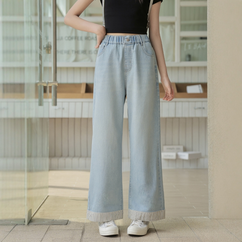 女大童夏季薄款牛仔裤骄骄虎2025新款初中生九分裤女孩直筒裤7219