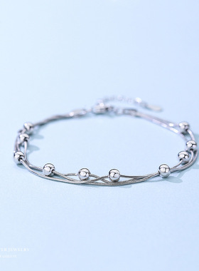 云小舒s925银三层圆珠手链女简约森系小清新手环百搭小众设计手饰