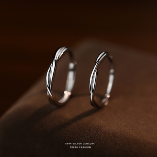 爱意交织情侣戒指s999纯银极简百搭小众指环莫比乌斯对戒足银手饰
