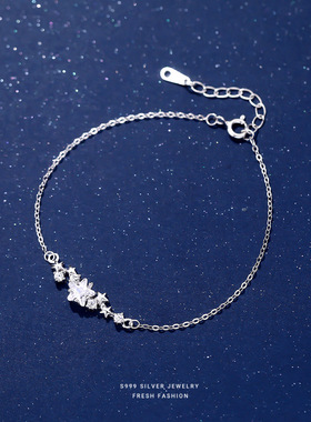 S999纯银小清新闪耀星星手链女微镶时尚轻奢设计感百搭夏季手饰银