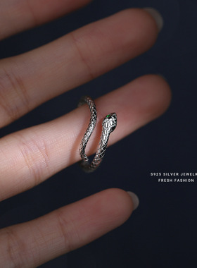 小众设计灵蛇戒指女s925纯银个性百搭气质食指戒可调节高级感指环