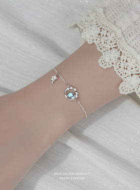 s925纯银星球幻境镶钻月光石手链闺蜜款ins 小众设计手饰一件代发
