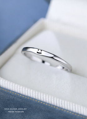 可爱微笑戒指女s925纯银韩版时尚笑脸指环百搭小表情食指戒可调节