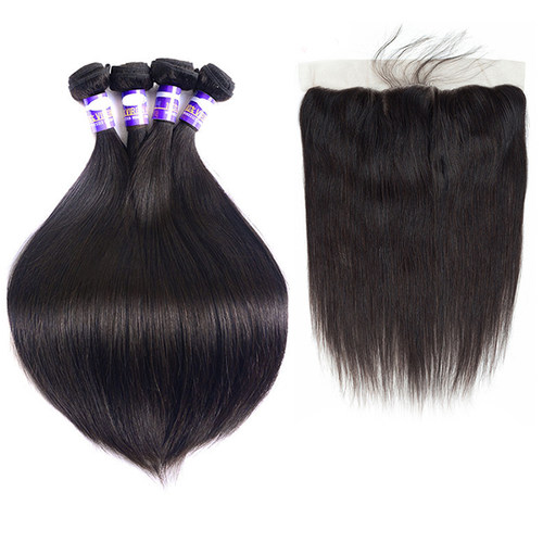Peruvian Virgin Human HairBundles With Frontal Lace Closure